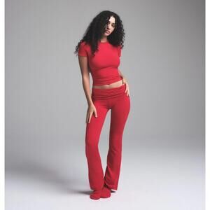 skims red cotton jersey foldover pants - size small